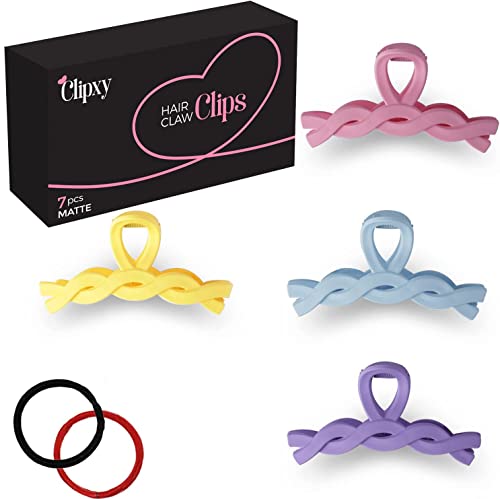 CLIPXY Premium Claw Clips – Set of 10 Pcs Hair Claw Clip with Hair Bands – Sturdy and Durable Hair Clips Women – 3.6 Inch Matte Coated Hair Claw
