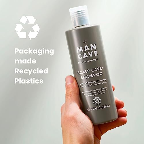 ManCave Scalp Care Shampoo 350ml, DHT Blocker Encourages Hair Growth + Dandruff Control, Sulphate Free, Contains Saw Palmetto, Panthenol and Beta