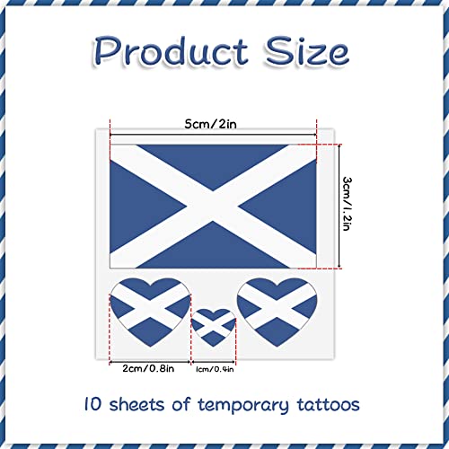 Scotland Flag Temporary Tattoos,10 Sheets National Flag Face Tattoo Stickers for World Cup European Cup International Competitions