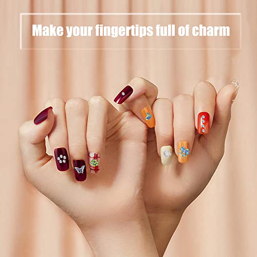 Nail Art Rhinestones and Pearls,2 Boxes Butterfly Bowknot Flower Nail Art Charms,Aurora Bear 3D Nail Art Decorations for Nail Art Design DIY Craf