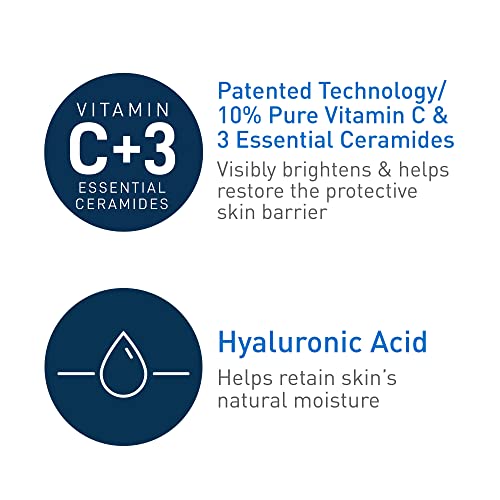 CeraVe 10% Pure Vitamin C Serum with Hyaluronic Acid and for Skin Brightening,Face | Fragrance Free | 1 Fl. Oz
