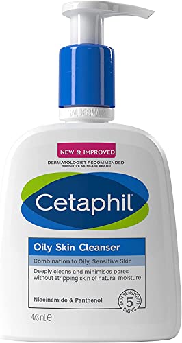 Cetaphil Oily Skin Cleanser, 473ml, Face Wash, For Combination to Oily Sensitive Skin, With Niacinamide