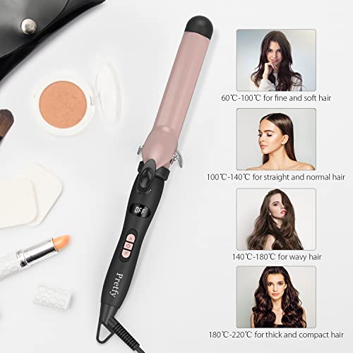 Pretfy Curling Tongs, 32mm Curling Iron 1.25" Hair Curler Professional Ceramic Curling Wand, LCD Display, Adjustable Temperature from 60 ~ 220 °C