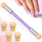 Greoer Nail Art Sponge Brush Applicator with 4 Pieces Replacement Head, Double Head Acrylic Nails Ombre Sponge Nail Design Accessories for UV Gel