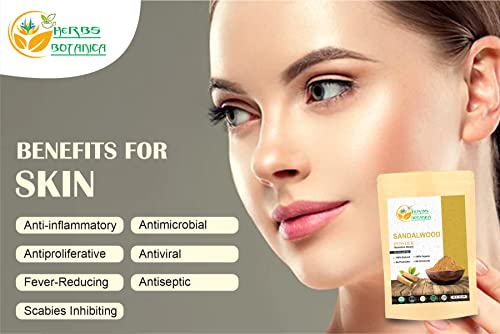 Herbs Botanica Chandan (Sandalwood) Powder Organic 100gm / 3.52 oz For Skin, Face Pack, Face Mask, Worship Tilak, Auspicious Occasions 100% Natur