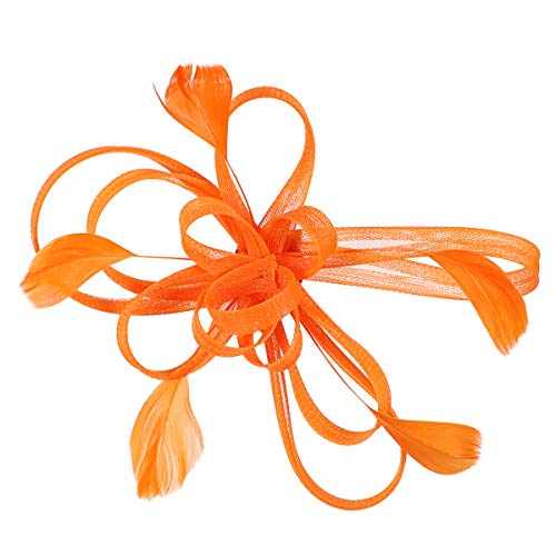 Lurrose Mesh Flower Hair Clip Fascinator Hair Pins Brooch Vintage Tea Party Hair Accessories for Women (Orange)
