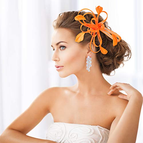 Lurrose Mesh Flower Hair Clip Fascinator Hair Pins Brooch Vintage Tea Party Hair Accessories for Women (Orange)