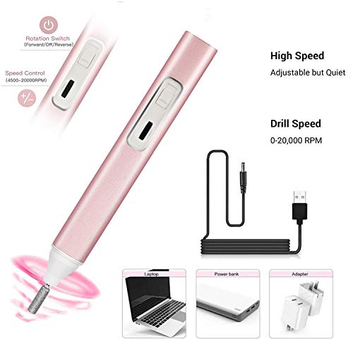 Nail Drill,Electric Nail File Drill Portable Pedicure Tools 20000rpm Nail Polish Machine Kit For Acrylics, Gels Nails (Pink)