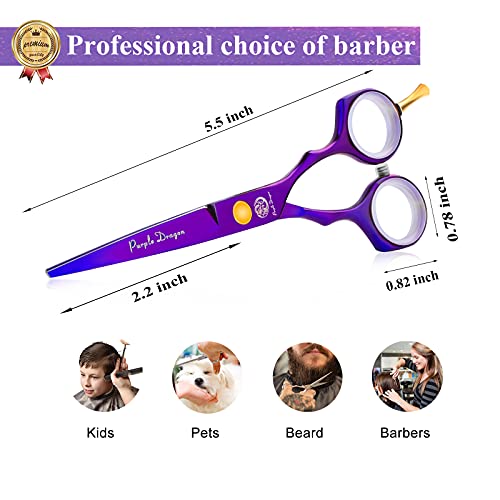 Purple Dragon Purple Hairdressing Scissors Set 5.5 Inch Hair Cutting & Thinning Scissors Kit for Men Women Kids Home Salon Barber