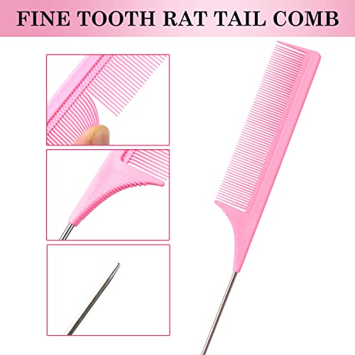 Sularpek 3 Pcs Slick Brush Set, Plastic Bristle Hair Brush Teasing Comb Edge Hair Brush Teasing Brush Set, Rat Tail Comb Double Sided Edge Brush,