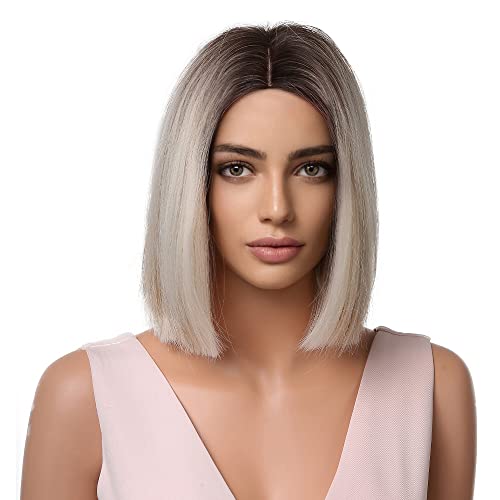 Esmee Short Wave Pink Bob Wigs With Bangs Shoulder Length Wig Curly Wavy Synthetic Cosplay Wigs for Women-12 Inches