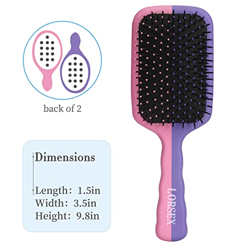 LORSEX 2 Pack Hair Brush, Large Detangling Paddle Hairbrush for Women Men and Kids, Great on Wet/Dry Hair Smoothing Massaging Detangling (Pink-Pu