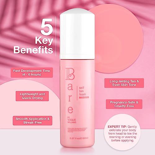 Bare by Vogue - Medium Tan Self-Tanning Foam - Suitable for All Skin Types - Self Tanner for Face & Body - Long-Lasting Fake Tan - 150ML