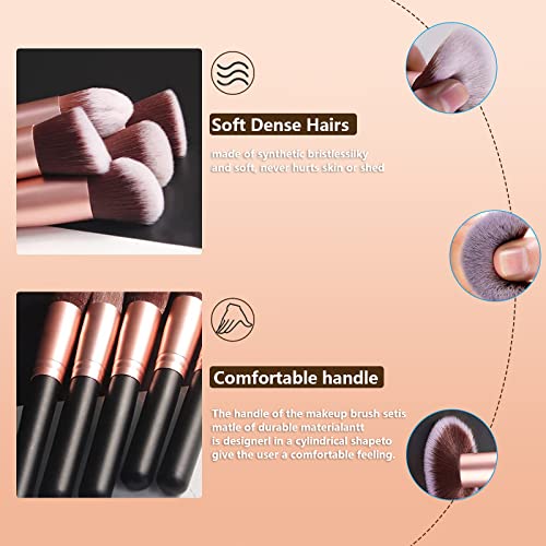 Makeup Brushes Rose Golden 14 Pcs Makeup Brush Set with 2 Powder Puffs Premium Synthetic Kabuki Brushes for Foundation Face Powder Blush Eyeshado