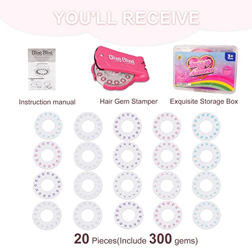 Audasi 300 Rhinestones Shining Hair Diamonds Bit for Hair Bedazzler Kit with 300 Bling Bling Hair Gems Hair Styling Tool Hair Gem Stamper Beauty