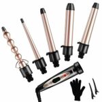 Curling Wand, Ohuhu Upgraded Hair Curler 5 in 1, Curling Tongs Iron Set with 5 Interchangeable Ceramic Coating Barrels, for Long/Short Hair, 30s