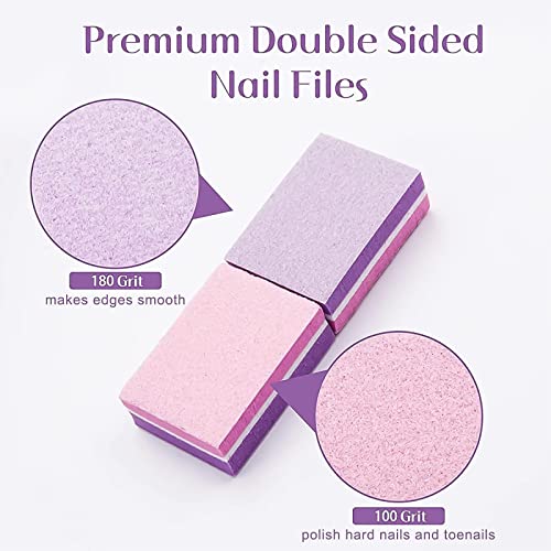 ANRUI Mini Nail File 180/100 Grit Sponge Nail Polish Sanding Buffer Strips Nail File Blocks Manicure Tools 50PCS (Pink-Purple)