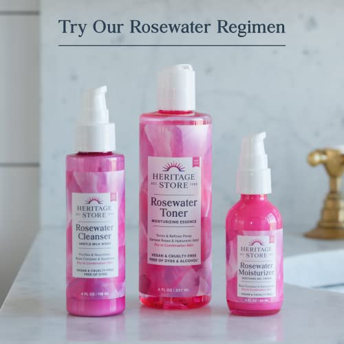 Heritage Store Rosewater with Glycerin | Alcohol Free, 100% Pure Vegan | Benefits Skin, Hair & More | Facial Toner & Moisturizer | Mist Spray | 8