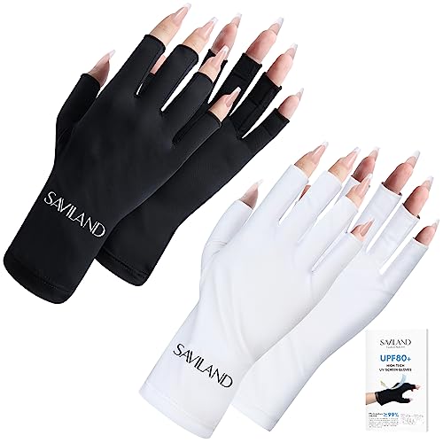 Saviland UV Gloves for Gel Nails - UPF200+ High-tech UV Protection Gloves for Manicures, Anti UVA&UVB 999+ UV Nail Gloves for Nail Lamp Skin Care