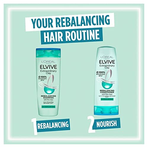 L'Oreal Elvive Extraordinary Clay Rebalancing Shampoo (400ml) & Conditioner (300ml) Set for Dry Roots & Dry Ends