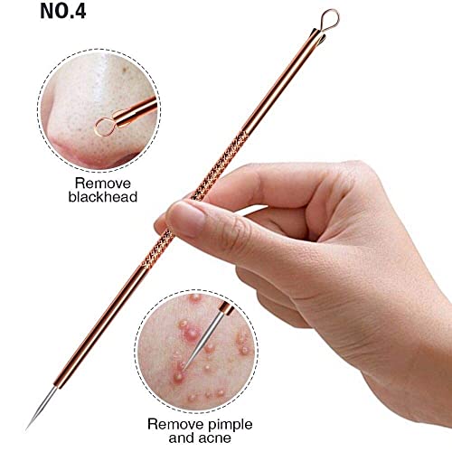 4Pcs Blackhead Remover Kit, Extractor Remover Set Professional Stainless Steel Pimple Popper Tool Treatment for Blackhead Acne Comedone (Rose Gol