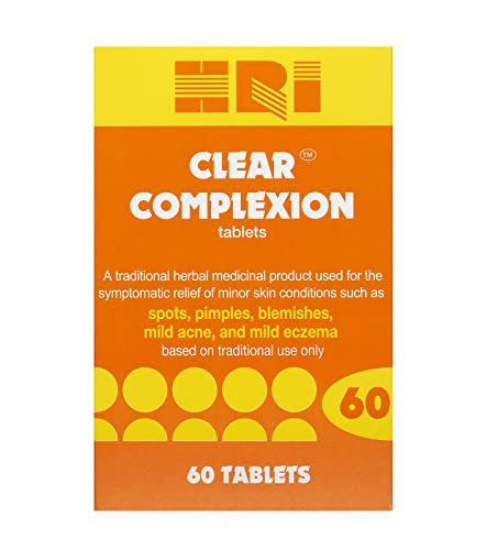HRI Clear Complexion Tablets. Natural Active Herbs to Relieve Mild Skin Conditions. for The Treatment of Mild Acne, Spots, Pimples, Blemishes, Mi