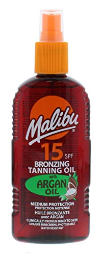 Malibu Sun SPF 15 Bronzing Tanning Coconut Oil Spray with Medium Protection, Water Resistant, Tropical Scent, 200ml