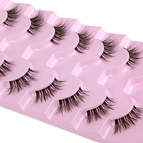 JIMIRE Cat Eye Eyelashes Natural Lashes Fluffy 15mm 3D Clear Band Faux Mink Lashes Fake Lashes 8 Pairs Pack