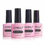 AIMEILI Gel Nail Polish Set, No Wipe Top Coat & Base Coat, Matte Top Coat, 5 in 1 Builder Base Gel Soak Off UV LED Gel Nail Polish Basic Set