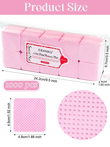 EBANKU 1000 PCS Pink Lint Free Wipes for Nails Nail Lash Glue Wipes, Wipes for Eyelash Extensions Supplies Non-Woven Fabric Eyelash Glue Wipes Pa