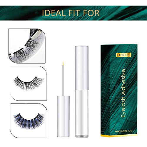 Lanciley Eyelash Glue 2 Pcs Super Strong Hold Clear False Eyelash Glue with Brush Applicator Eyelash Adhensive Glue for Strip Lash Cluster Lashes