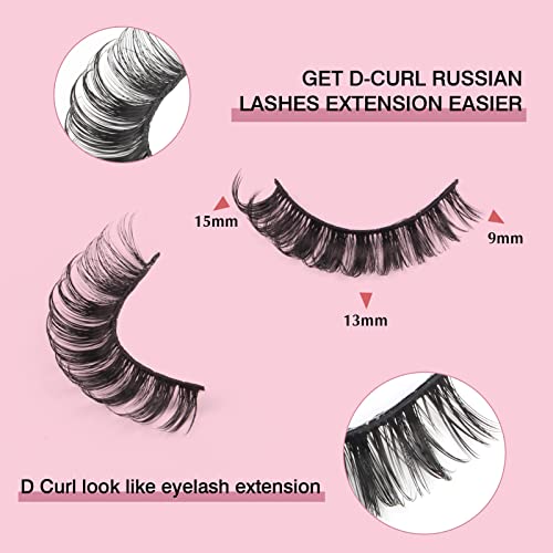Parriparri Eyelashes Russian Strip Lashes 10 Pairs Curly False Lashes D Curl Volume Strip Lashes Natural Fluffy Thick Fake Lashes