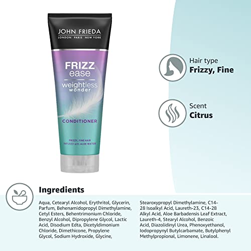 John Frieda Weightless Wonder Conditioner for Frizzy, Fine Hair with Aloe Water 250ml, Lightweight Conditioner for Fine, Frizzy, Dry Hair