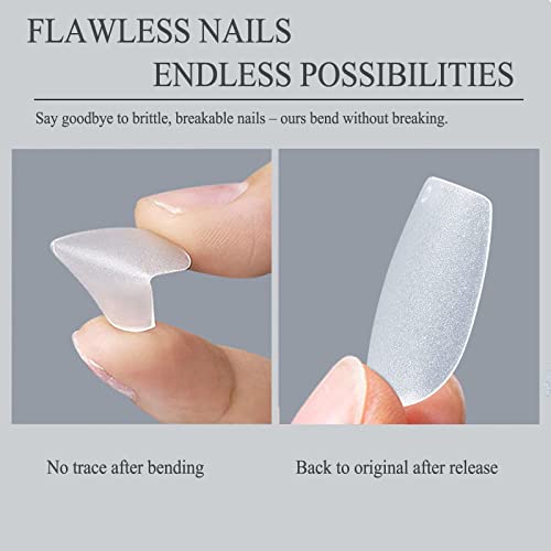 240 PCS Extra Short Square Gel False Nail Tips, Transparent Soft Gel Full Cover False Nail Tips, 12 Sizes Gel False Nail Tip Extension Kit, Suita