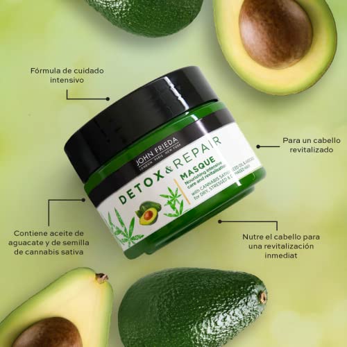 John Frieda Detox & Repair Masque 250 ml, Intensive Deep Conditioner for Dry, Stressed and Damaged Hair, Nourishing Hair Mask with Cannabis Sativ