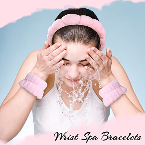 Spa Headband for Women Sponge, Puffy Makeup Headband for Skincare, Skincare Headband with Wristbands Terry Towel Cloth Fabric Head Band, Facial M