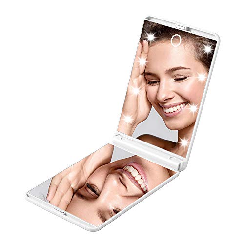 Rantizon Portable Makeup Mirror Dimmable 8 LEDs Lighted Mirror 1X & 2X Magnification Cosmetic Illuminated Handbag Mirror FoldablePocket Mirror Co