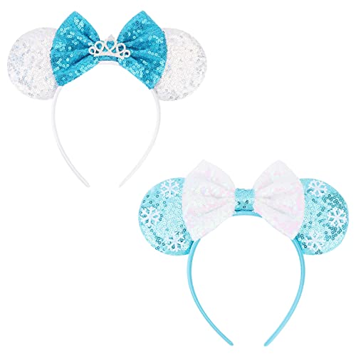 DRESHOW 2 Pack Mouse Ears Bow Headbands Glitter Party Decoration Cosplay Costume for Girls & Women