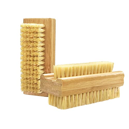 Double Side Bamboo Cleaning Nail Brush, Double Side Firm Nail Scrub Brushes for Men Women Manicure Pedicure (2 PCS)