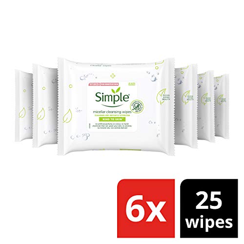 Simple Kind to Skin Micellar Cleansing Wipes 25 Face Wipes (Pack of 6, 150 Wipes total)