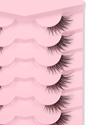 GMAGICTOBO False Eyelashes Natural Cat Eye Half Lashes Fluffy Wispy Clear Band 3D Faux Mink Lashes Pack Soft Strips Fake Eyelashes 7 Pairs