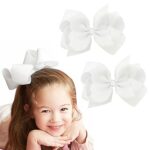 White Hair Bow 2Pcs Children Girls Ribbon Bows Hair Clips 6 Inch White Grosgrain Ribbon Hair Pins Hair Barrette Alligator Clips Fashionable Girls