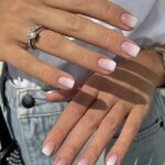 LADYING 24 Pcs Gel False Nails Short,Square Soft Gel Press on Nails French Pattern,Gradient White Fake Nails Short with Nail Glue, UV Finish Squo