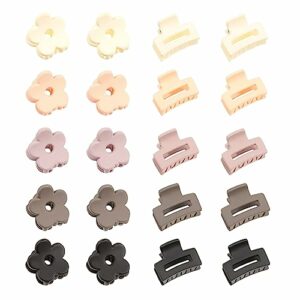 Yovell Small Hair Clips 20 PCS Mini Claw Clips for Girls Women, Non slip Cute Hair Claws (Flower & Square)