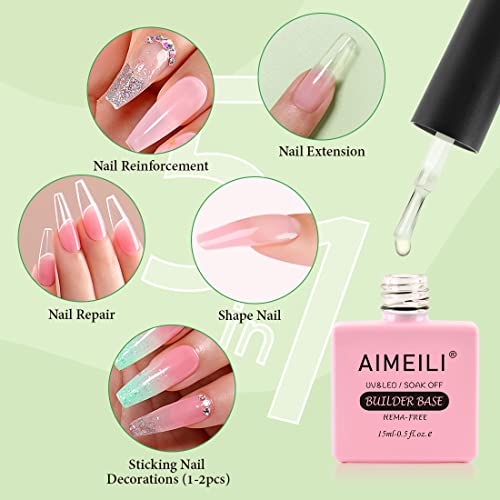 AIMEILI Top and Base Builder Gel Soak Off UV LED Gel Nail Polish 5 in 1 Builder Base Gel No Wipe Top Coat Set 2 x 15ml