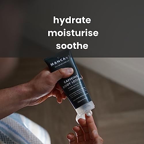 ManCave Caffeine Body Lotion 200ml for Men, Revives Dry and Dull Skin with Caffeine, Shea Butter and Olive Oil, Natural Formulation, Dermatologic