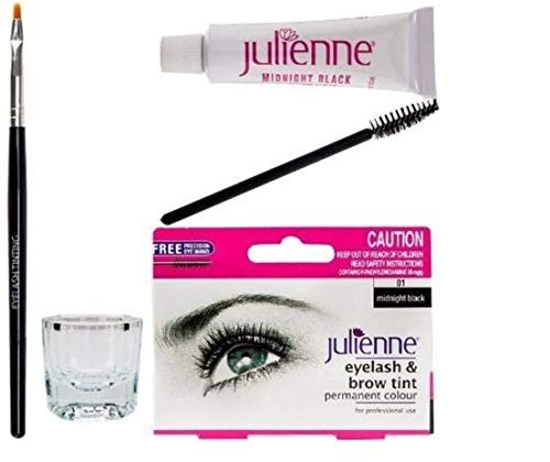 New Julienne Eyelash Eyebrow Tinting Kit Dye Midnight black Brush Tint Dish