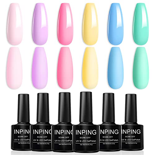 INPING Reflective Glitter Gel Nail Polish, 6 Colours Sparkly Shiny Diamond Flash In Darknight UV Polish, Sliver Gold Purple Blue Pink Green Disco