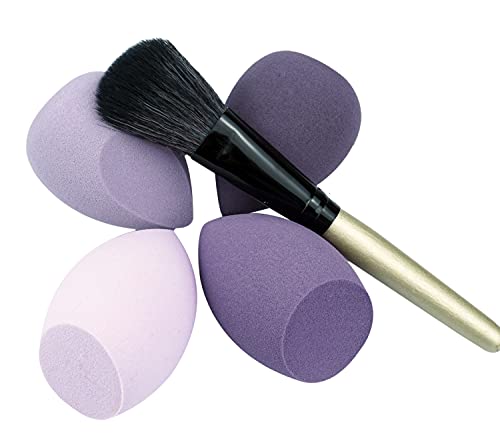 Makeup Sponge Blender Set of 5 Pcs & Foundation Brushes 1Pcs, Mocarheri Soft Sponge For Liquid Foundation, Creams, and Powders,Latex Free Wet and