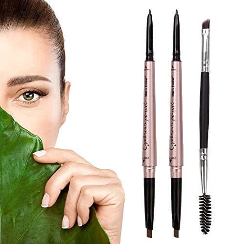 HeyBeauty Eyebrow Pencil with Brow Brush, Double Ended Eyebrow Pen, Automatic Makeup Cosmetic Tool (Dark brown)